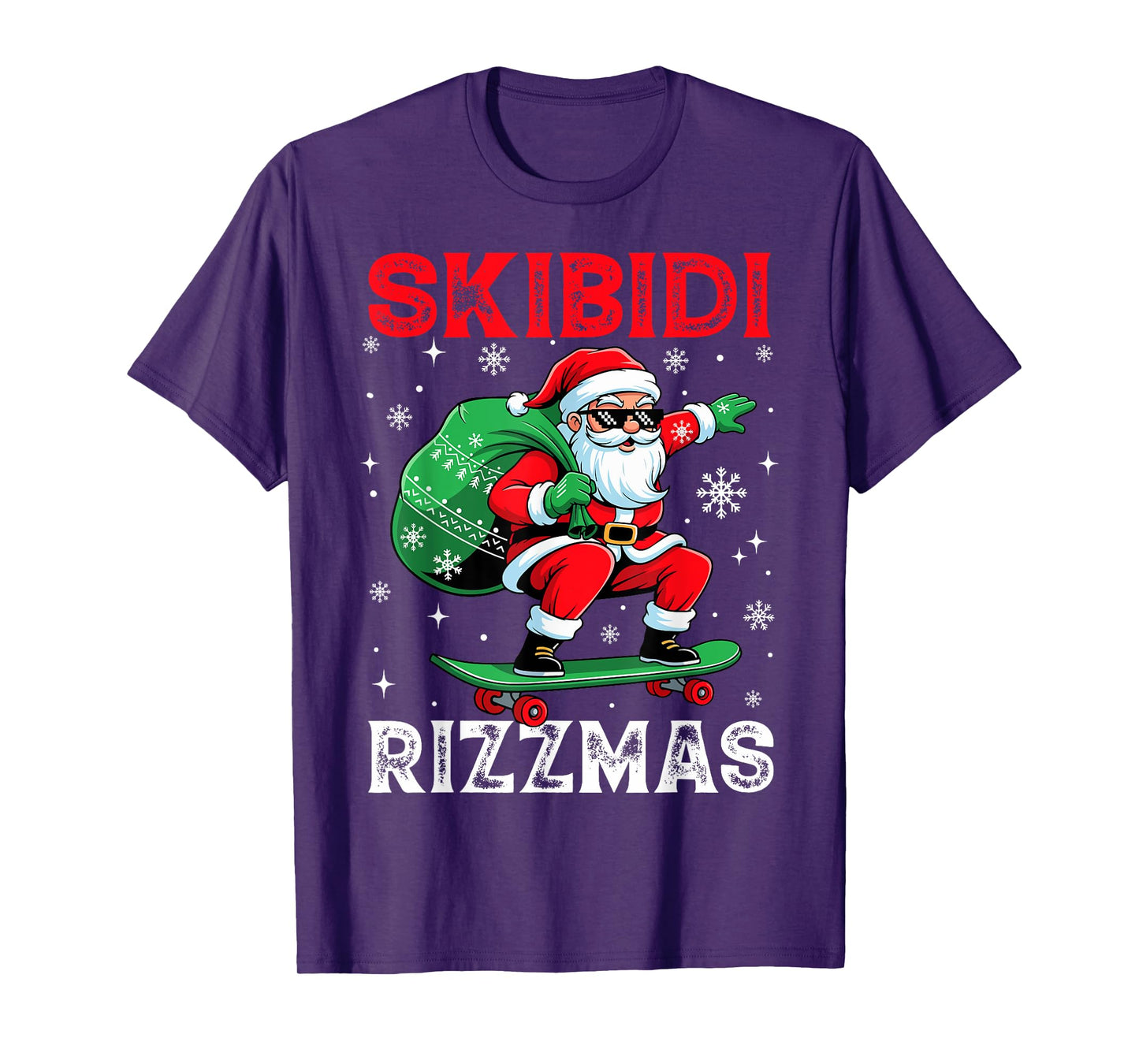 Funny Santa Clause Skating Board Skibidi Rizzmas Christmas T-Shirt