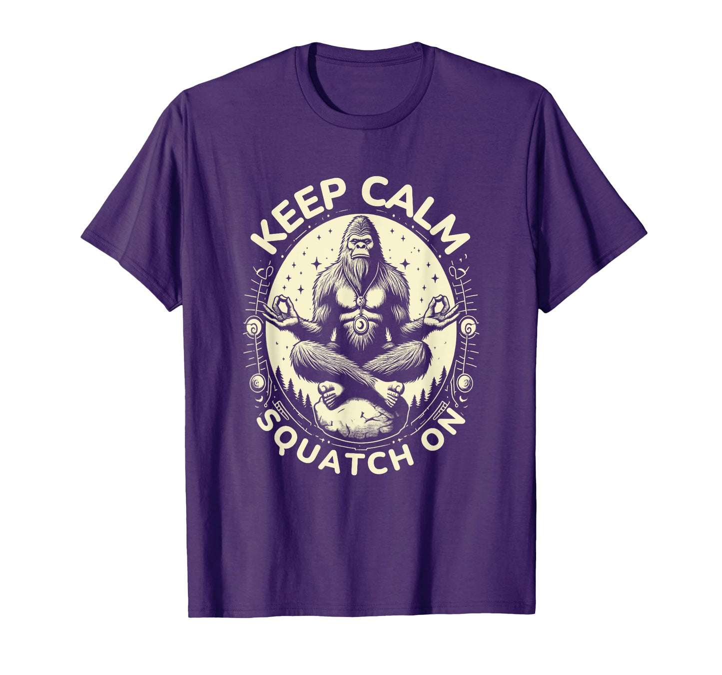 Bigfoot Yoga Pose Funny Sasquatch Keep Calm Squatch On T-Shirt
