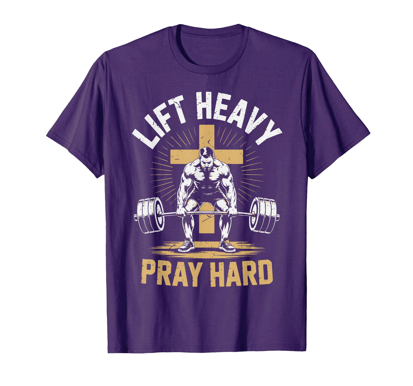 Mens Christian Workout Lift Heavy Pray Hard Gym Jesus Christ T-Shirt