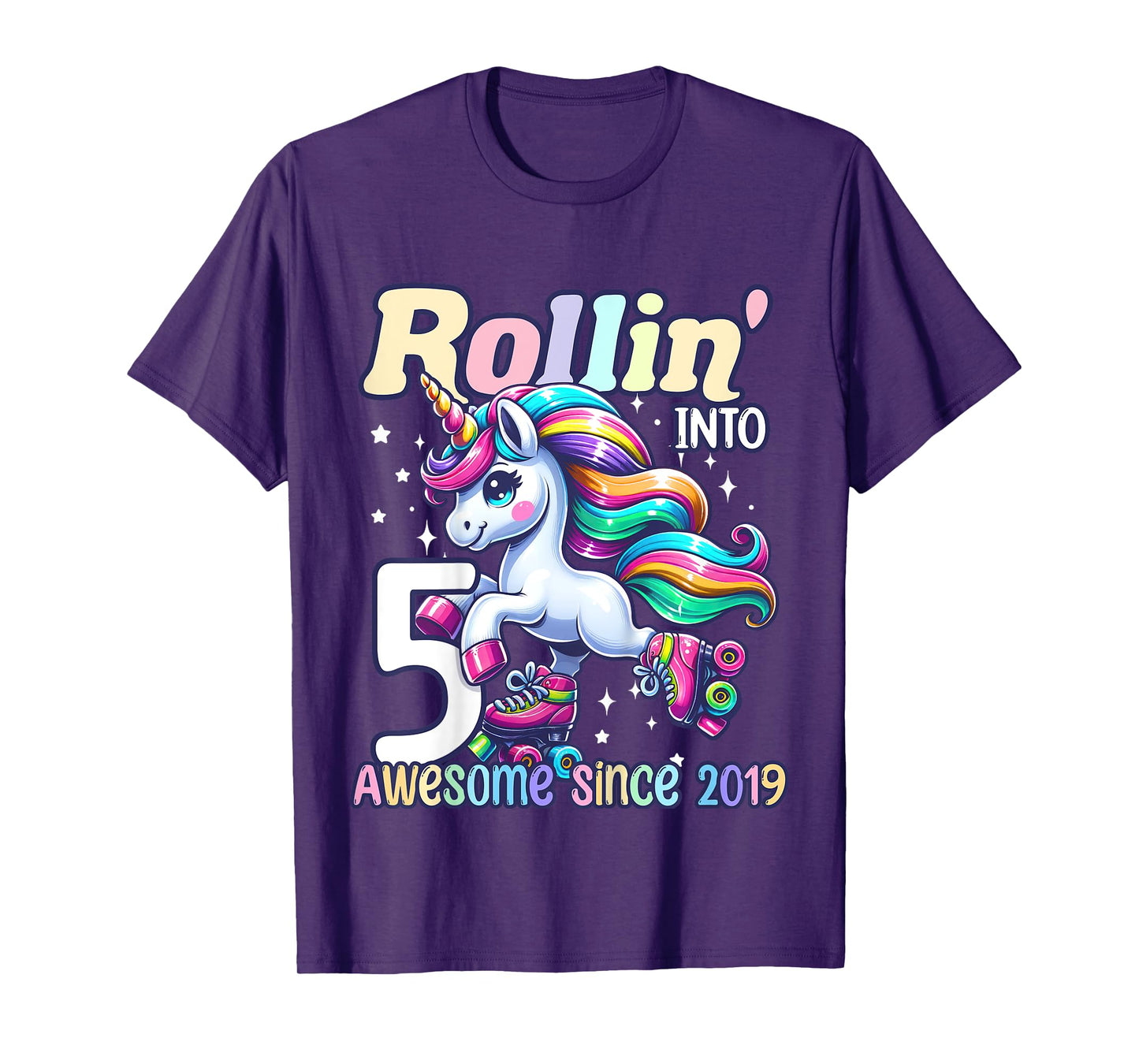 Unicorn 5th Birthday 5 Year Old Roller Skate Party Girls T-Shirt