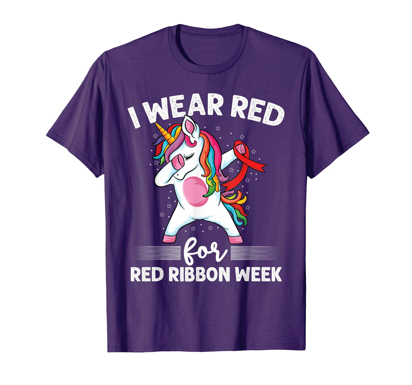 Dabbing Unicorn We Wear Red For Red Ribbon Week Awareness T-Shirt