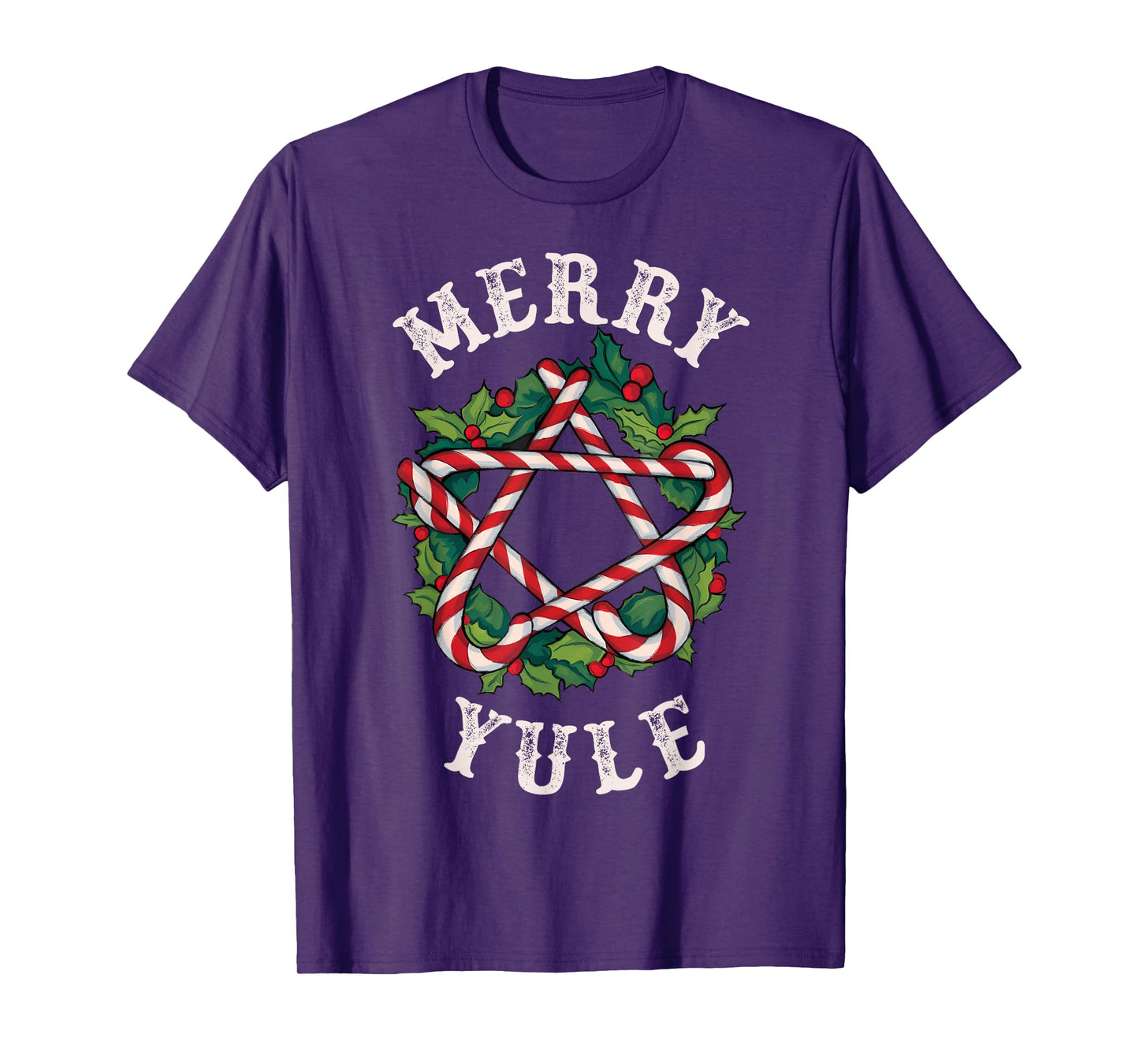 Merry Yule Winter Solstice Holly Christmas Pagan Pentagram T-Shirt
