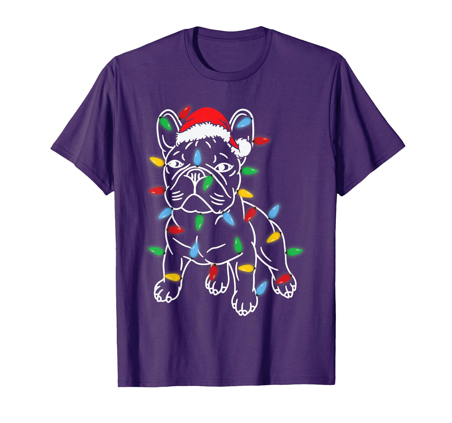 Funny French Bulldog Dog Christmas Light Tree Xmas Pajama Men Women Kids T-Shirt