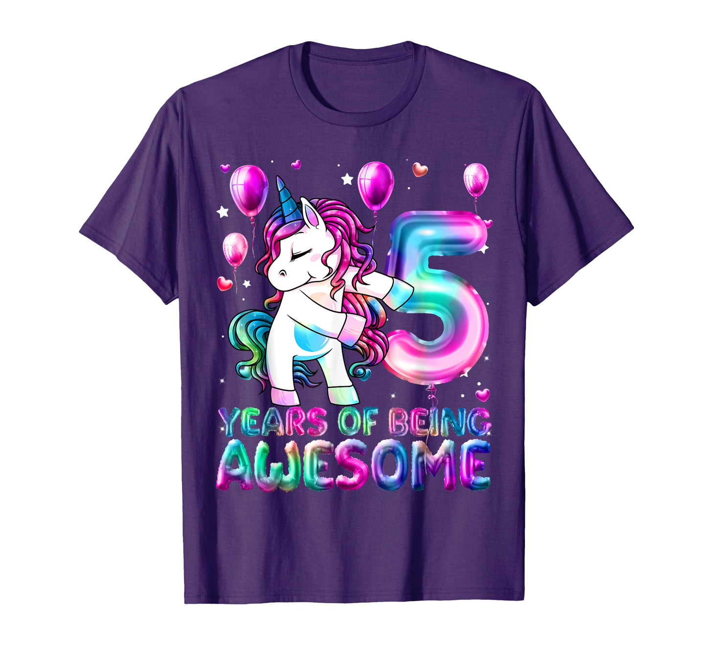 5 Years Of Being Awesome 5th Birthday Girl Unicorn Party T-Shirt