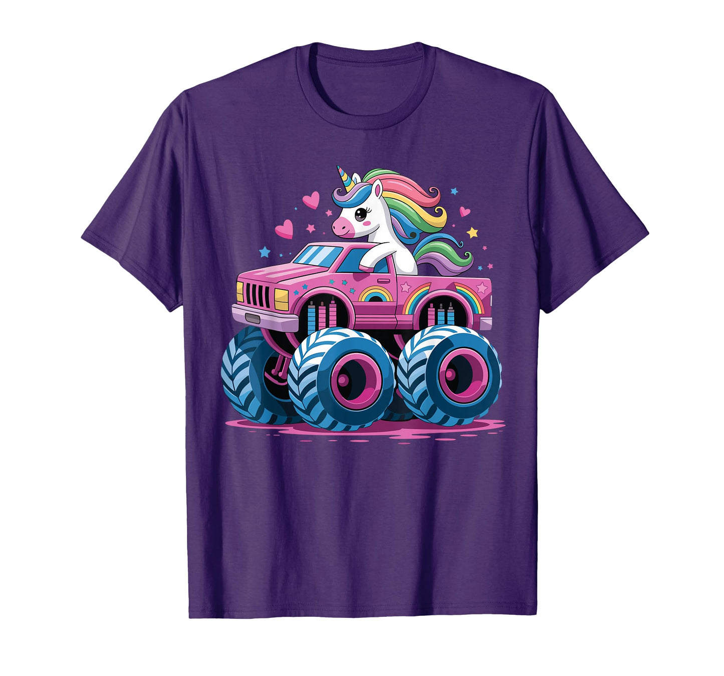 Cute Unicorn Riding A Pink Monster Truck Girls T-Shirt