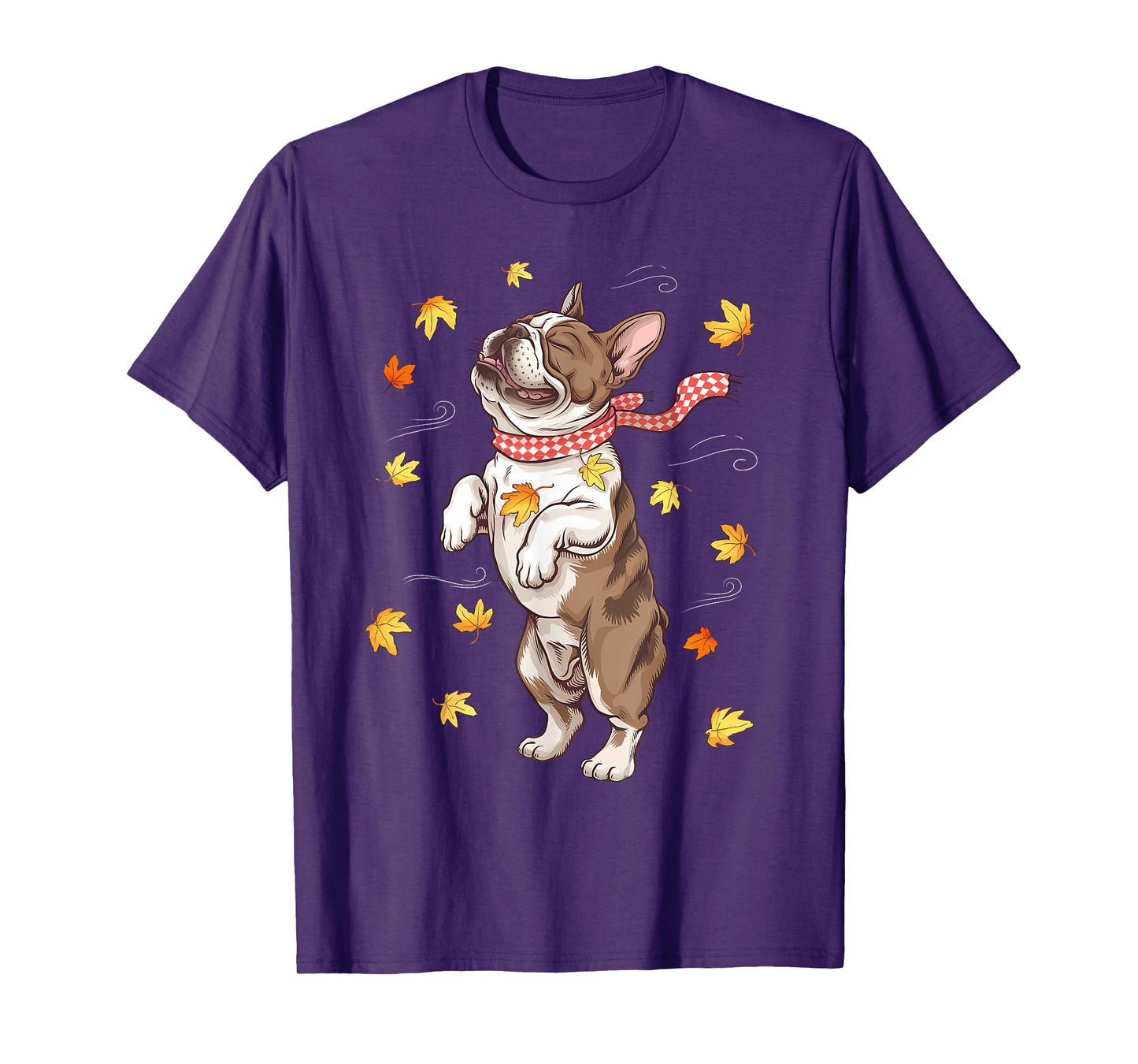 Cute Dog Autumn Fall Breeze Leaves French Bulldog T-Shirt