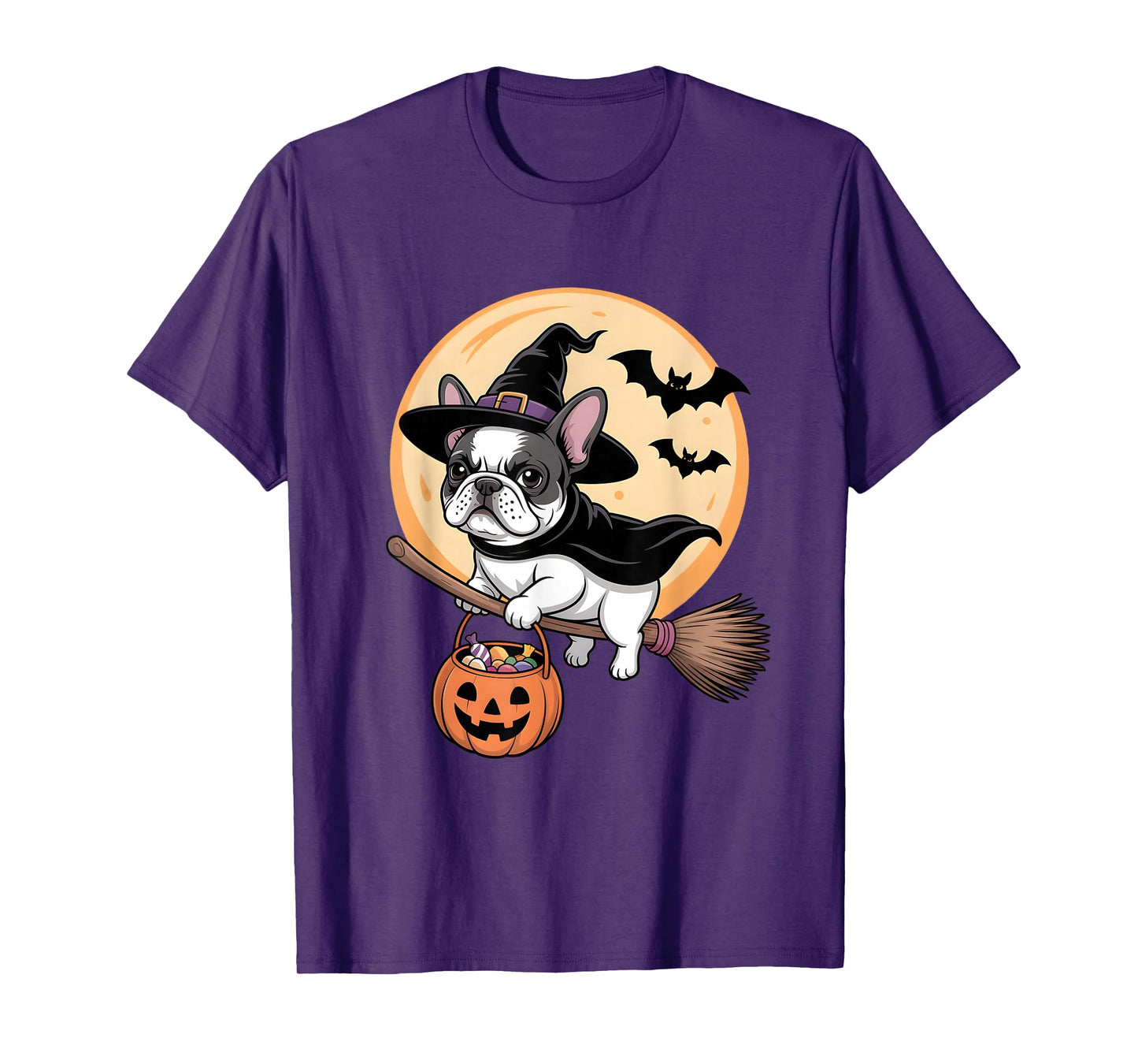 French Bulldog Witch Hat Pumpkin Halloween Costume Men Women T-Shirt