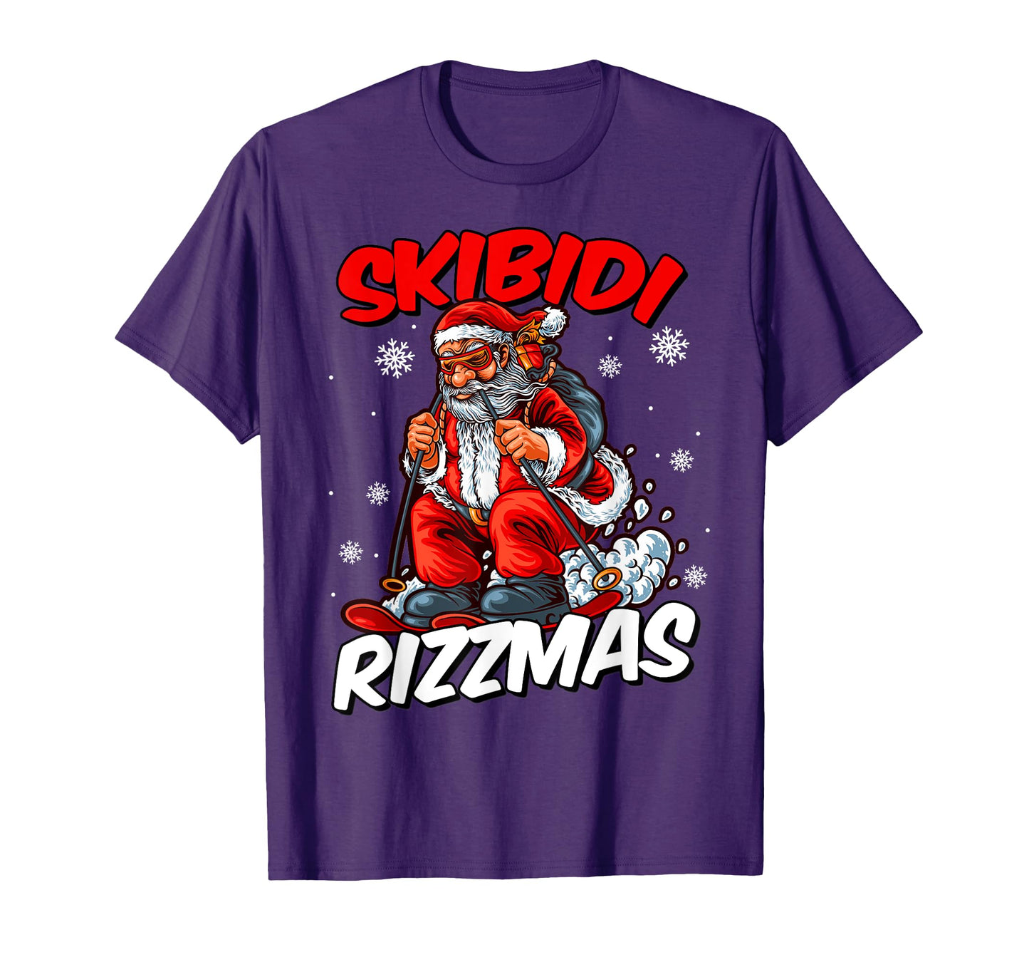 Retro Skibidi Rizzmas Funny Santa Clause Skiing_Xmas T-Shirt