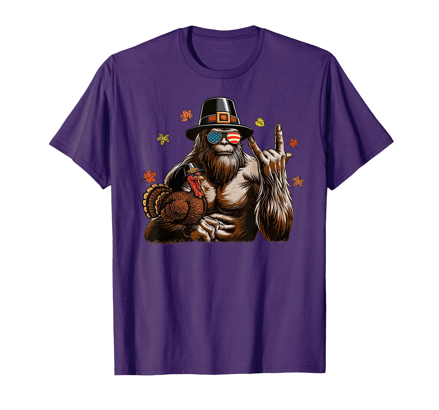 Bigfoot Pilgrim Turkey Thanksgiving Shirts for Boys Men Kids T-Shirt