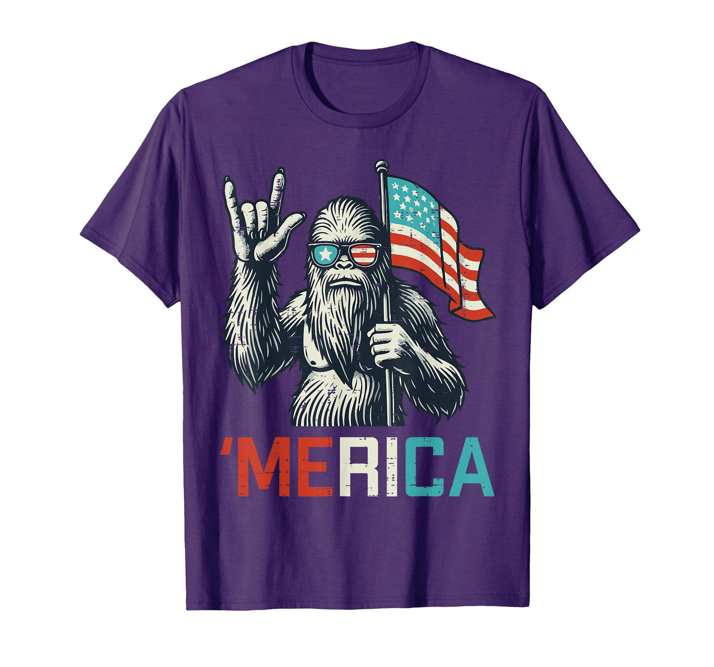 Bigfoot Rock US Flag Merica Sasquatch Patriot Men Boys Kids T-Shirt