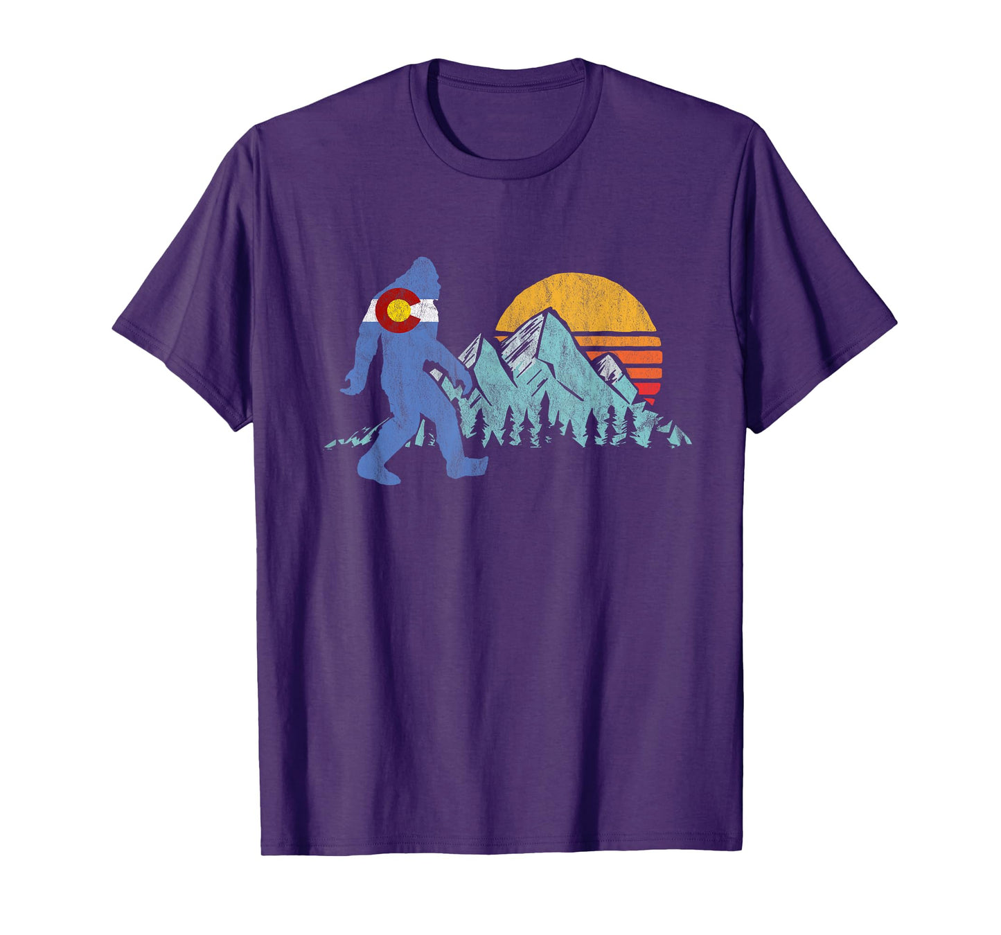 Retro Bigfoot Sun & Mountain State Flag of Colorado Graphic T-Shirt