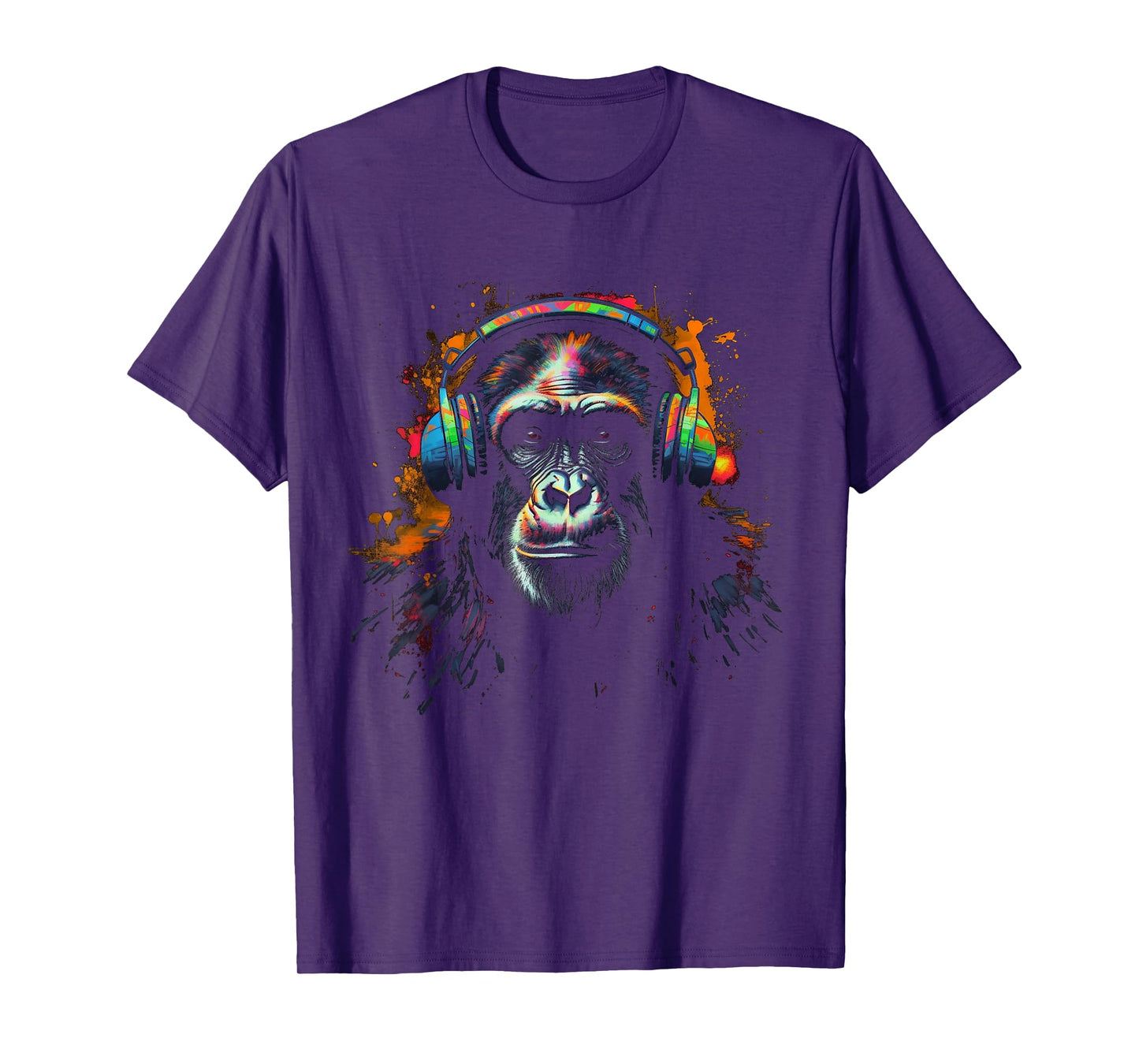 Monkey Music Headphones Colourful Animal Motif Zoo Animal Art Monkey T-Shirt