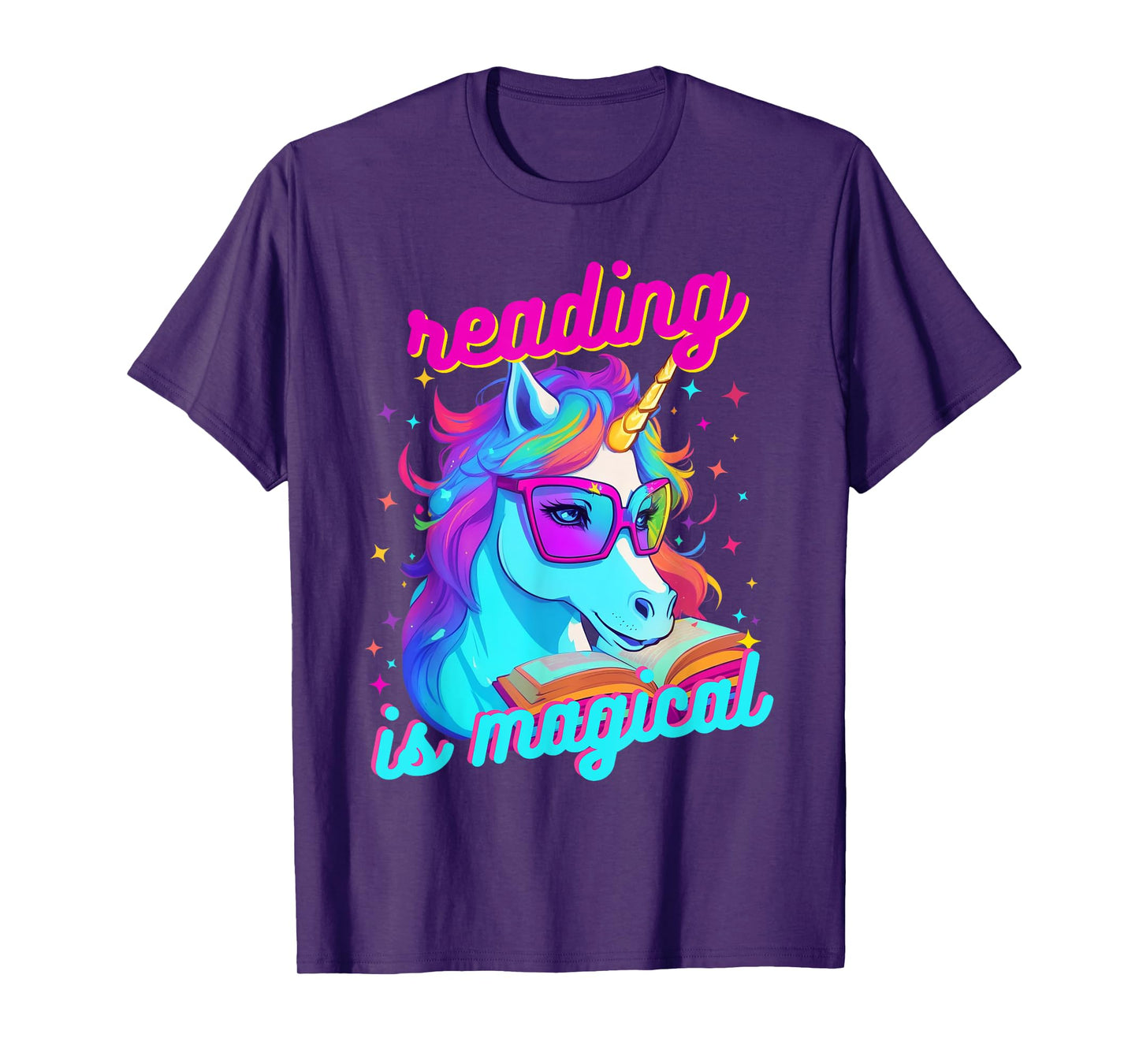 Psychedelic Cool Nerd Unicorn Reading is Magical Book Lover T-Shirt