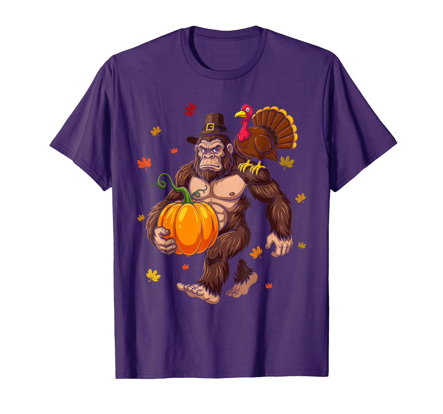 Bigfoot Pilgrim Turkey Pumpkin Thanksgiving Day Boys Men T-Shirt
