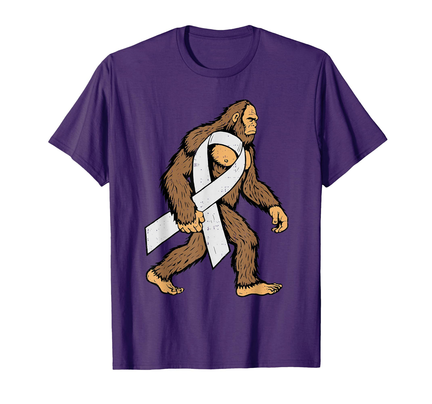 Lung Cancer Awareness Bigfoot White Ribbon Support Mens Dad T-Shirt