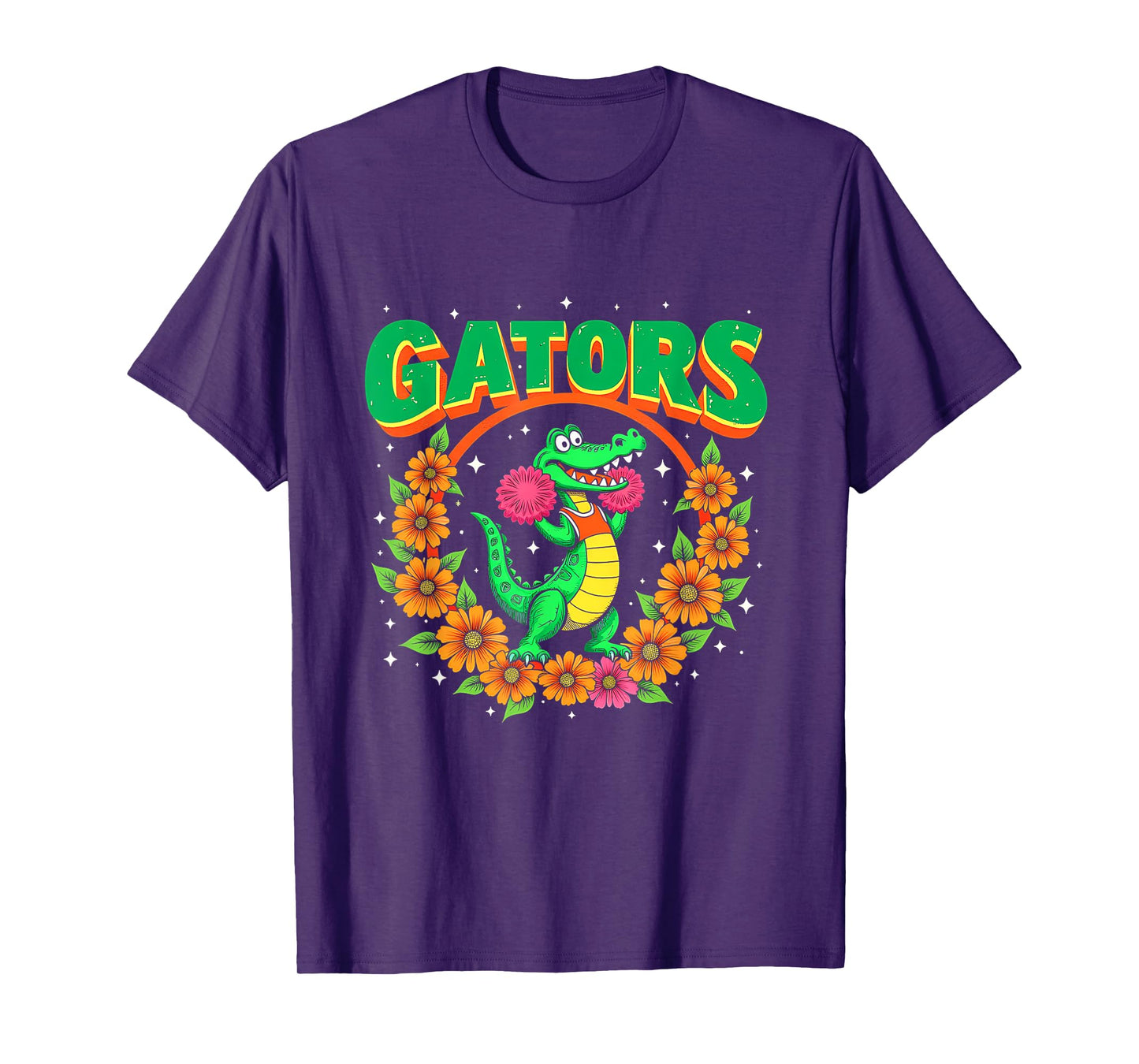 Cheerleading Gator Floral Retro Back to School Spirit Squad T-Shirt