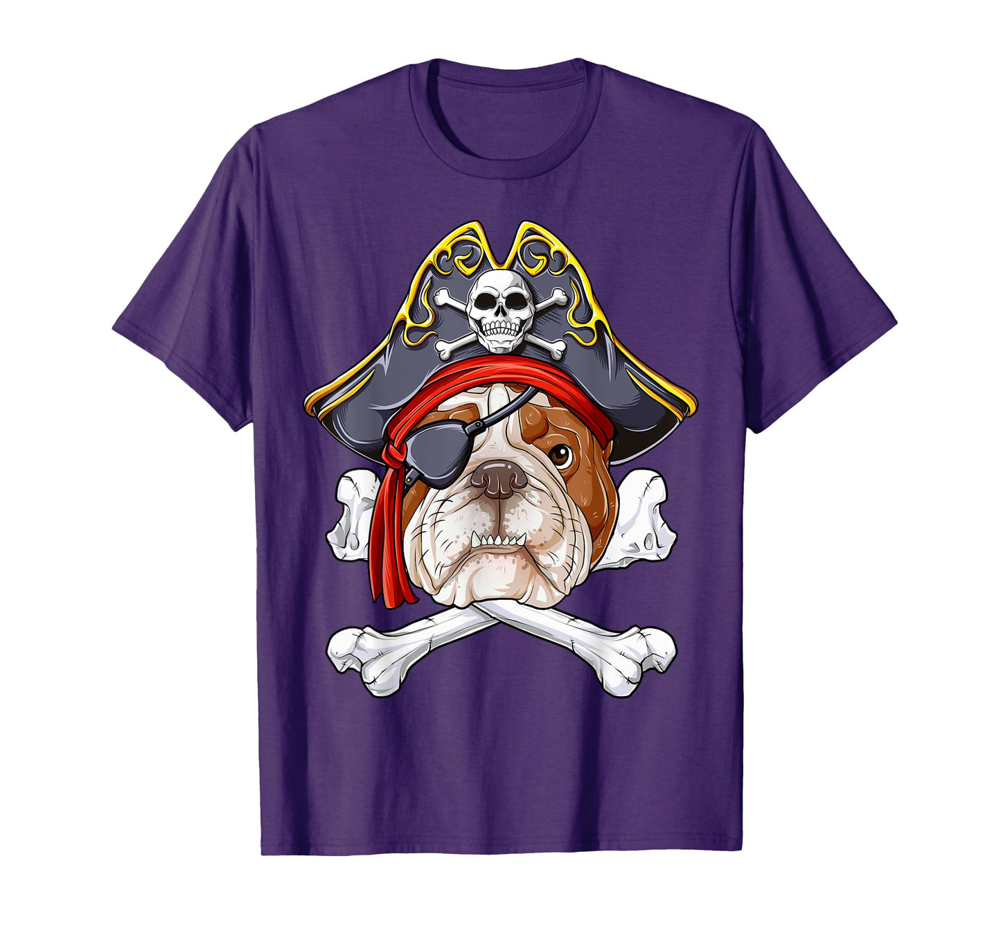 English Bulldog Pirate Jolly Roger Flag Skull Crossbones T-Shirt