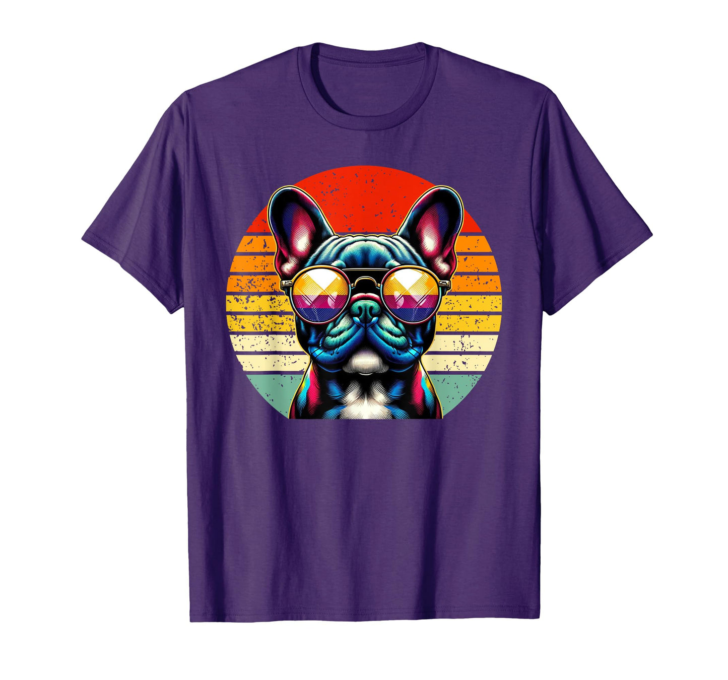 French Bulldog Wearing Sunglasses Vintage Retro Sunset T-Shirt