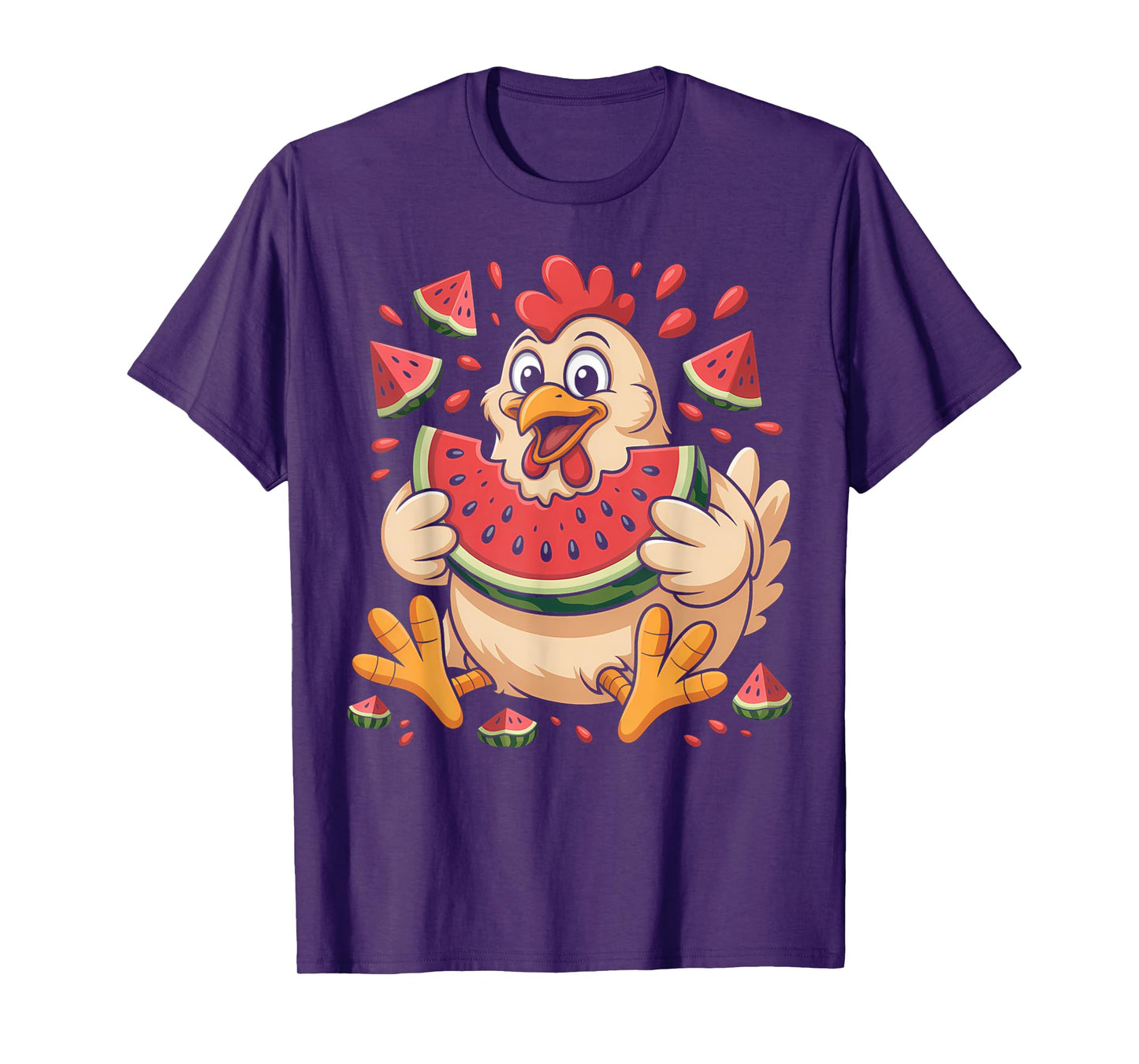 Funny Chicken Eating Watermelon Summer Fruit Humor T-Shirt