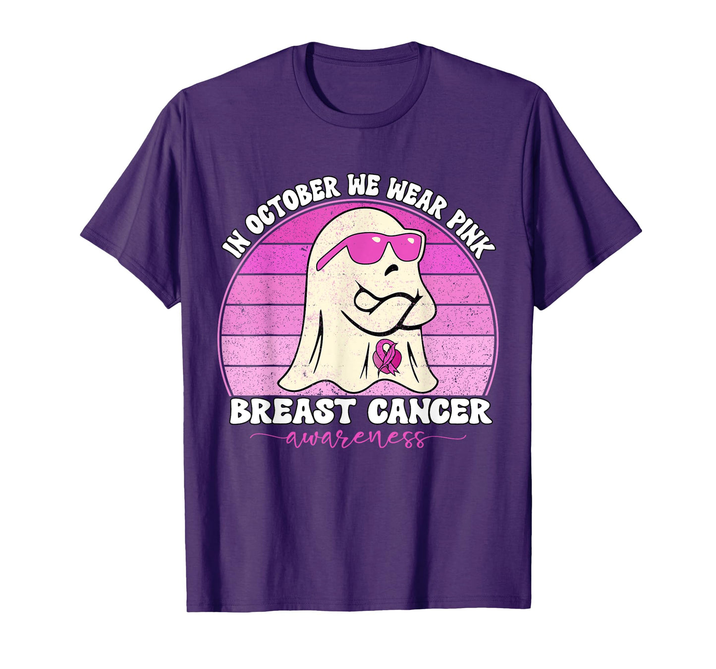 Groovy Breast Cancer Awareness We Wear Pink Ribbon Ghost T-Shirt