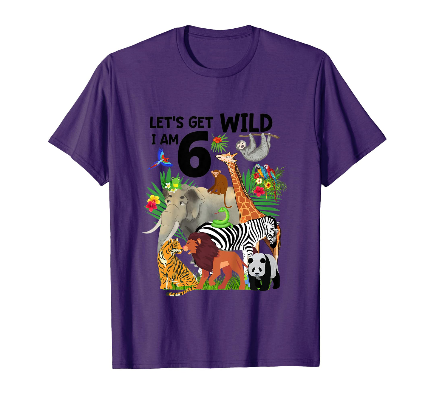 Kids Let's Get Wild I am 6 Zoo Birthday Animal Wildlife Safari T-Shirt