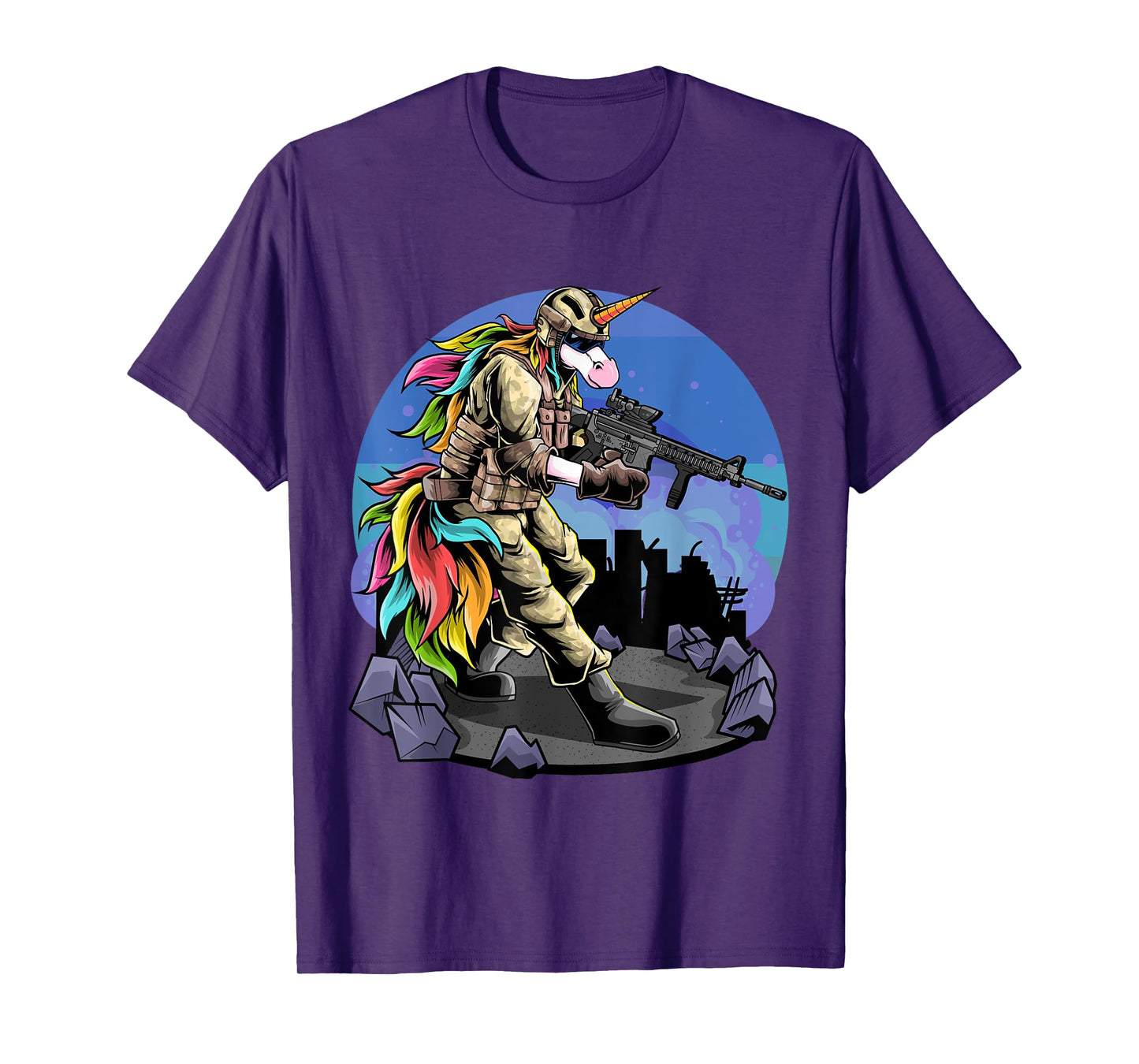 Unicorn Shooting A Gun I Unicorn Warrior I Soldier Unicorn T-Shirt