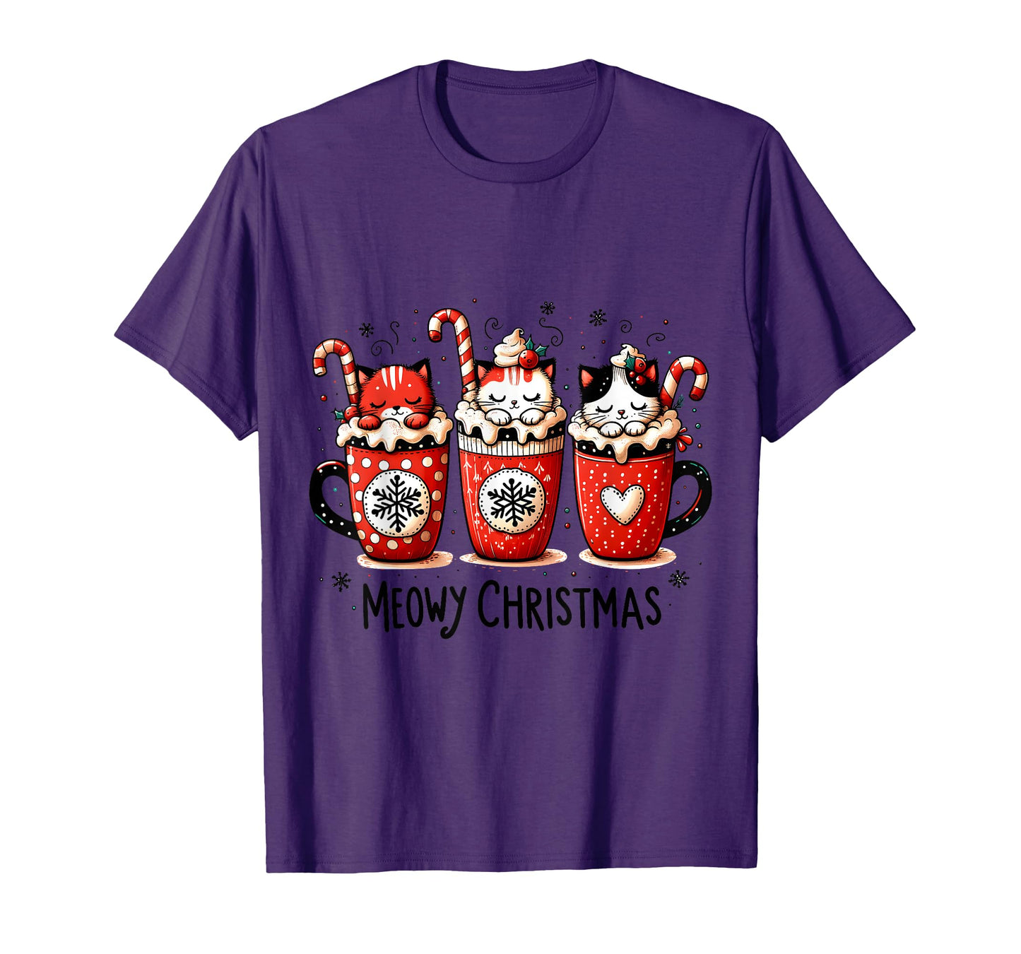 Meowy Christmas Cute Cats and Coffee Merry Xmas Graphic T-Shirt