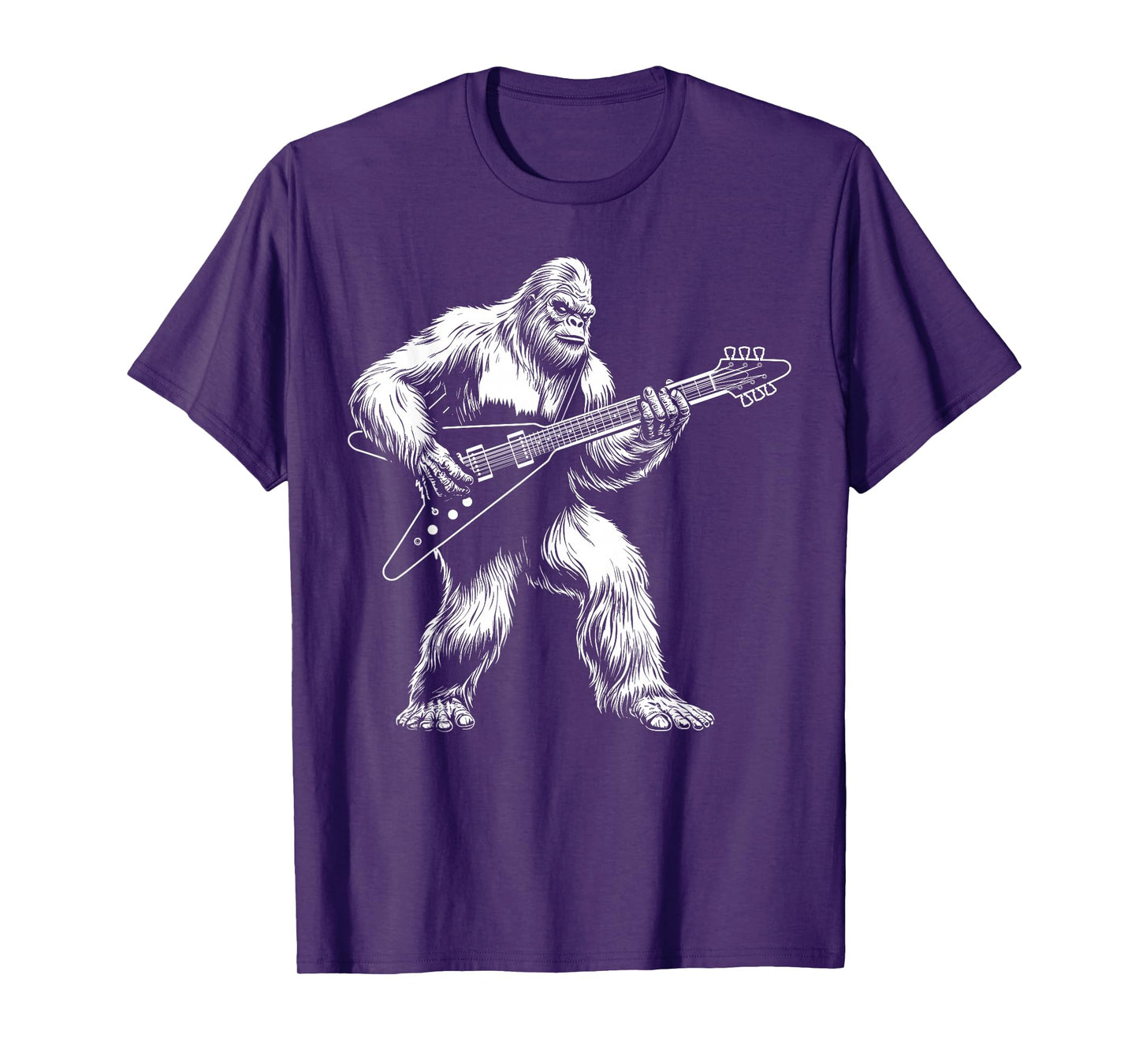 Bigfoot playing V flying guitar funny guitarist men women T-Shirt