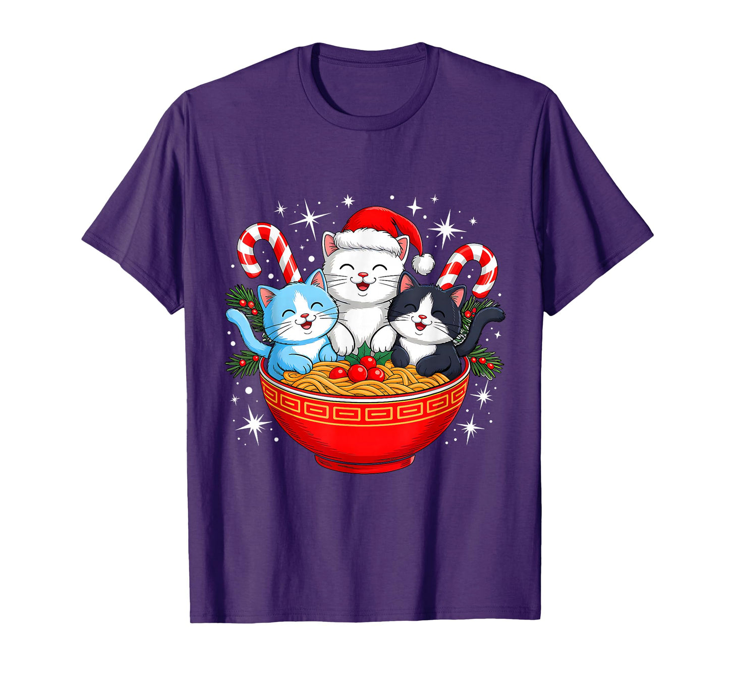 Christmas Cats Ramen Kitten Anime Men Women Kids Xmas Vibes T-Shirt