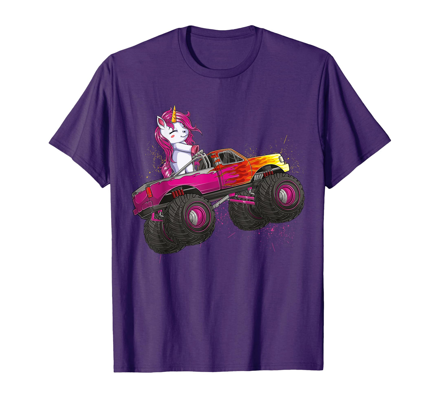 Cute Unicorn Riding Monster Truck Lovers Girls Kids Women T-Shirt