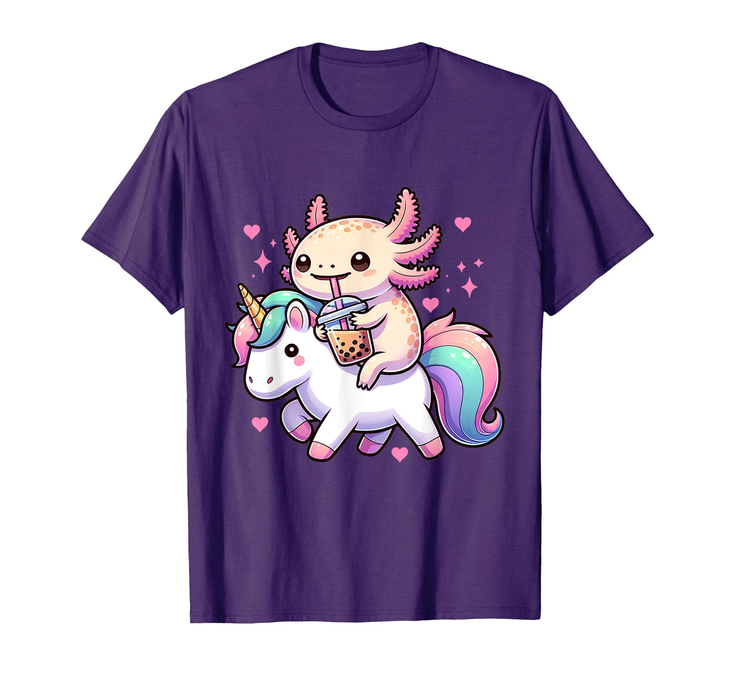 Cute Anime Kawaii Axolotl Riding A Unicorn And Drinking Boba T-Shirt