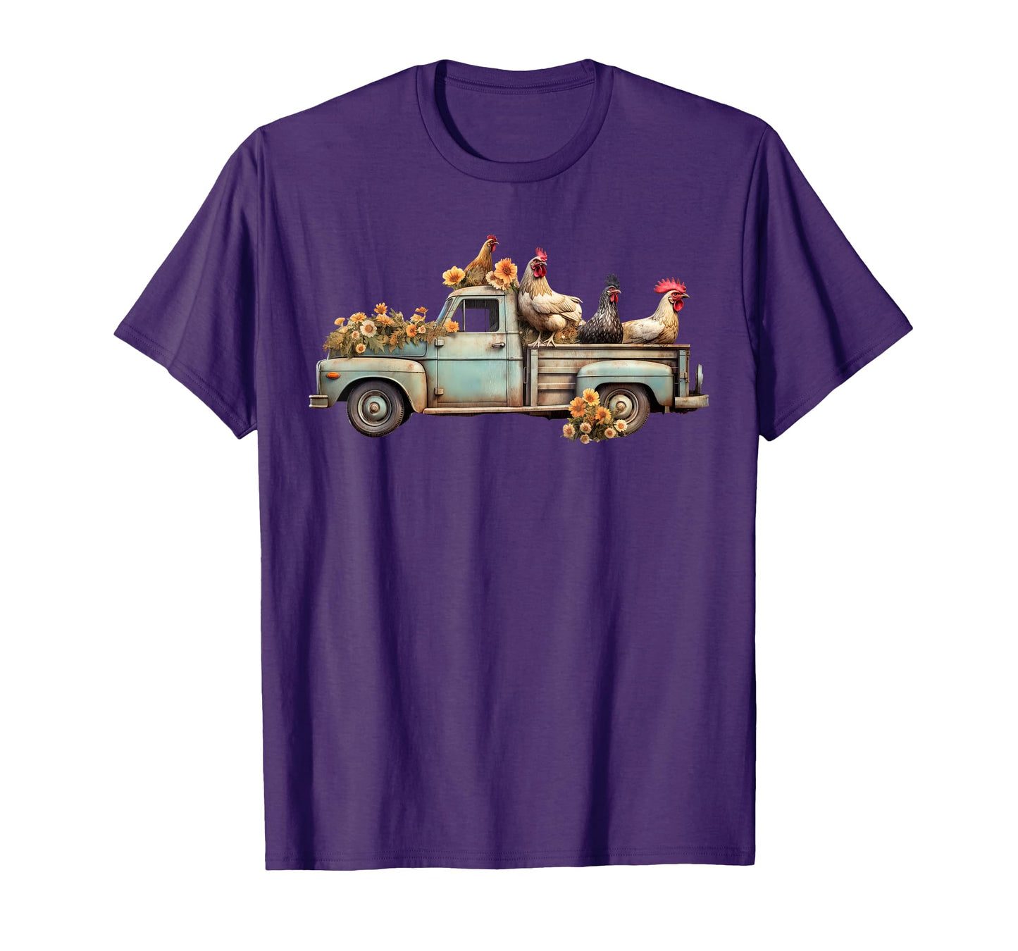 Vintage Chicken Truck Floral Farm Animals Farmer Farming T-Shirt