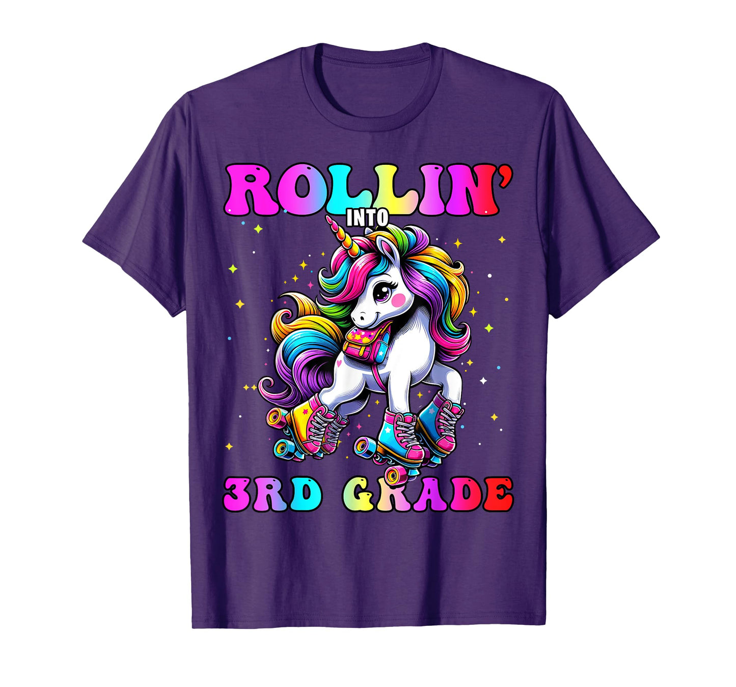 3rd Grade Back To School First Day Girl Rollin Unicorn T-Shirt