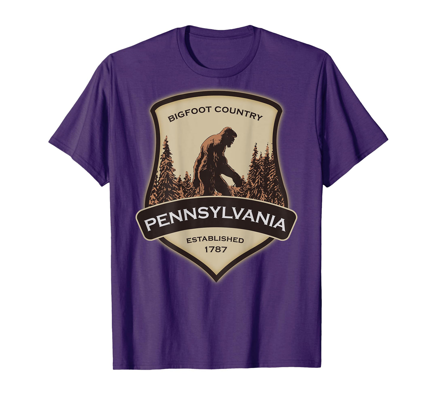 Printed On Back - Pennsylvania with a Bigfoot or Sasquatch T-Shirt