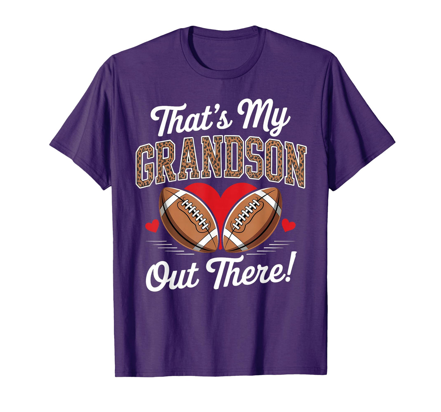 That’s My Grandson Out There Leopard Heart Football Grandma T-Shirt