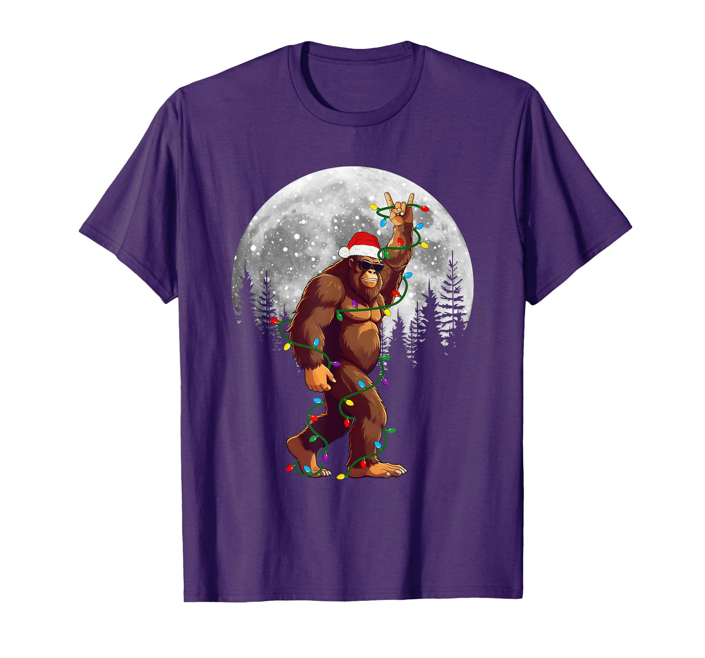 Bigfoot Santa Christmas Tree Lights Funny Xmas Sasquatch T-Shirt