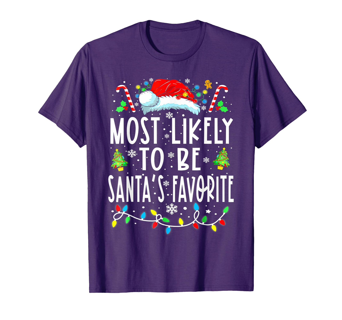 Most Likely To Be Santa's Favorite Matching Christmas Lights T-Shirt