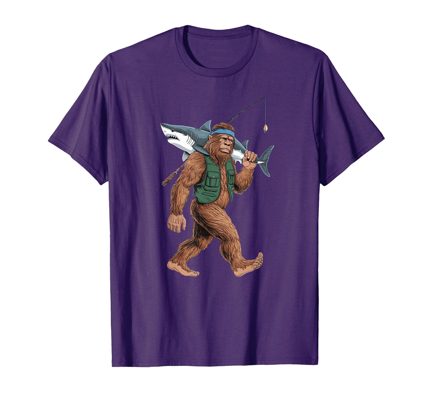 Bigfoot Fisherman Shirt - Funny Sasquatch With Shark T-Shirt