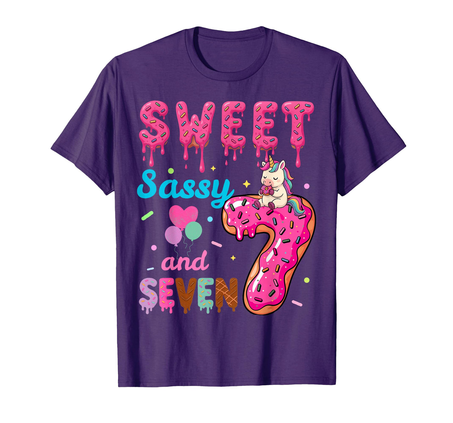 Sweet Sassy And Seven 7th Birthday Donut Unicorn Funny Donut T-Shirt