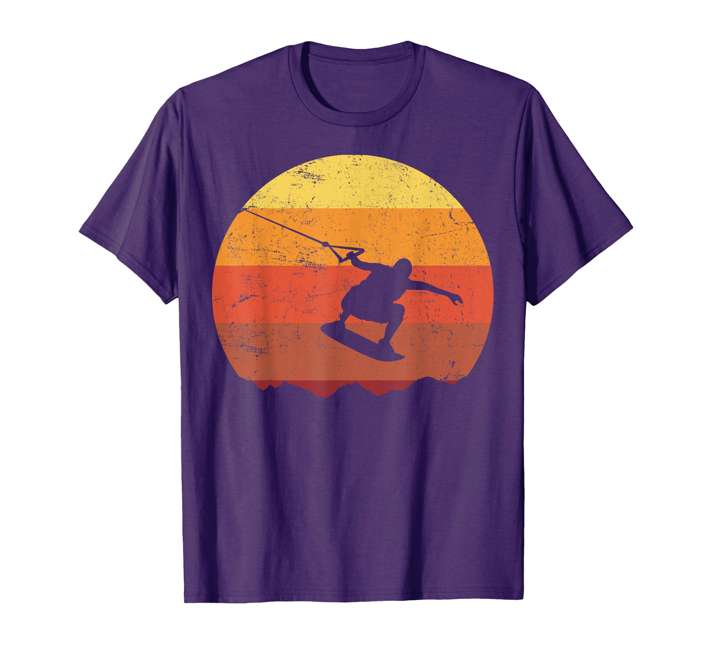 Retro Sunset Wakeboard T-Shirt, Men's Black Graphic Crew Neck Short Sleeve