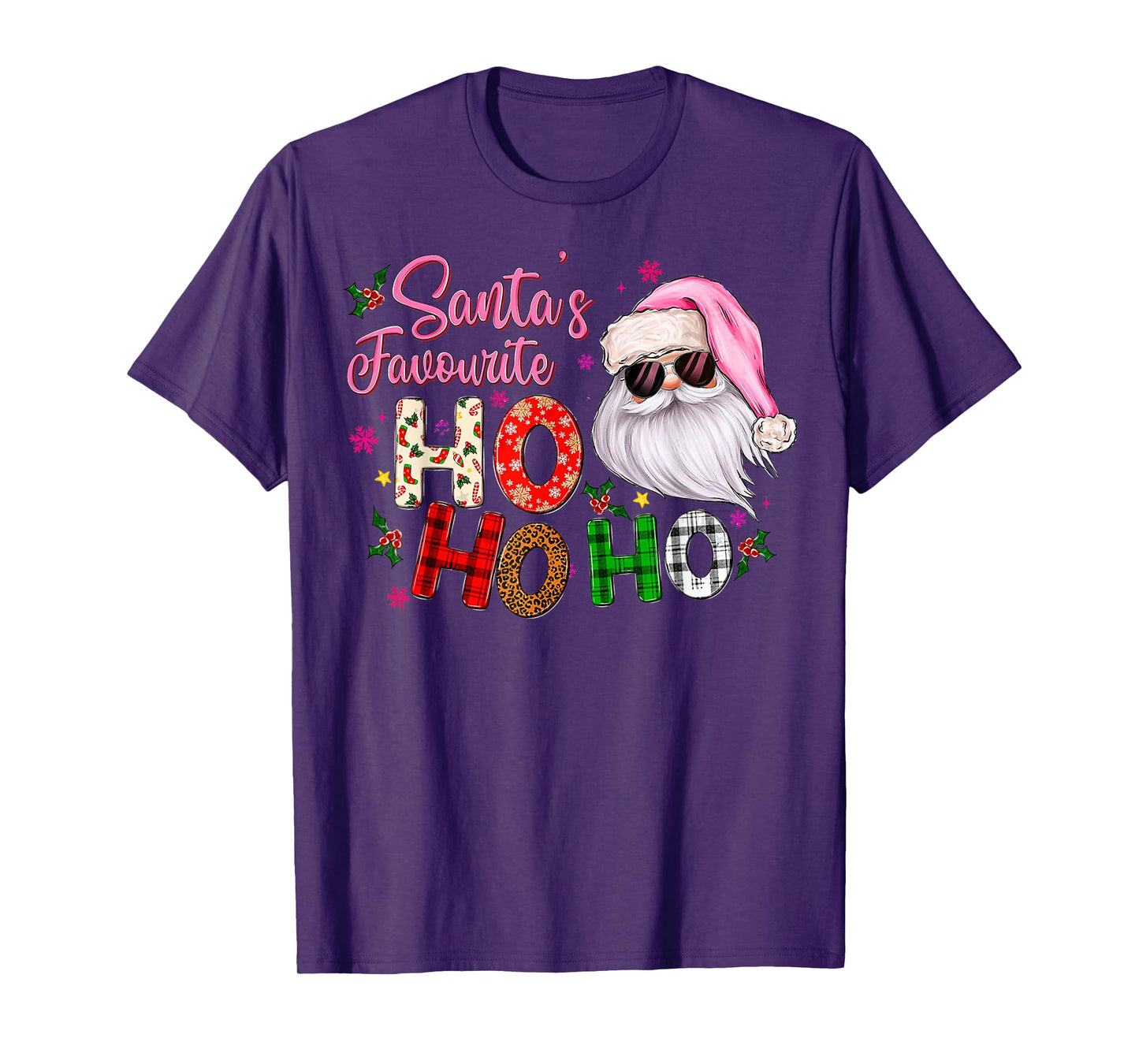 Santa's Favorite Ho Ho Ho Santa Claus Pink Christmas Apparel T-Shirt