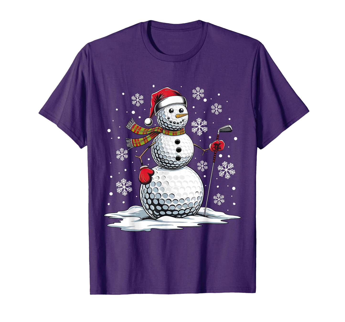 Golf Snowman Golf Player Santa Hat Christmas Funny T-Shirt
