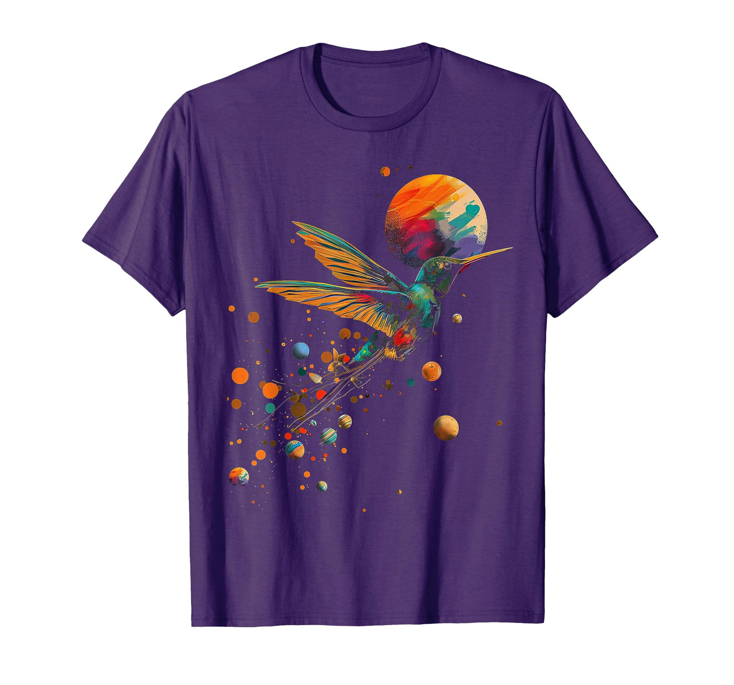 Hummingbird Colorful Planets Geometric Animal Artwork Bird T-Shirt