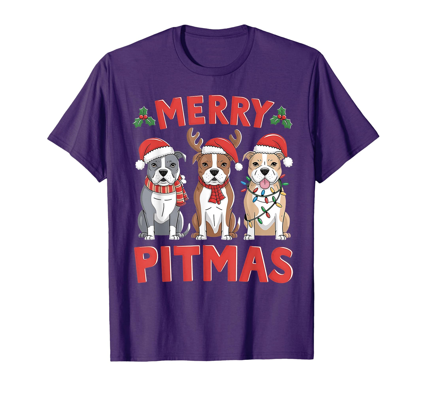 Pit Bull Santa Christmas Tree Lights Xmas Merry Pitmas T-Shirt