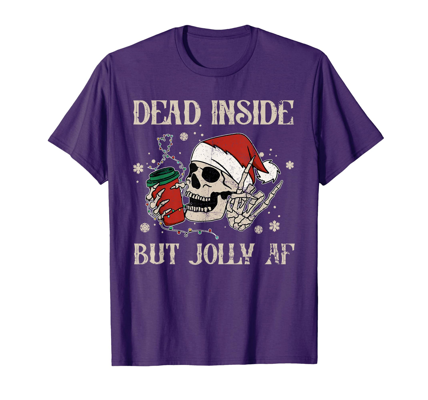 Dead Inside But Jolly AF Funny Skeleton Lights Christmas T-Shirt