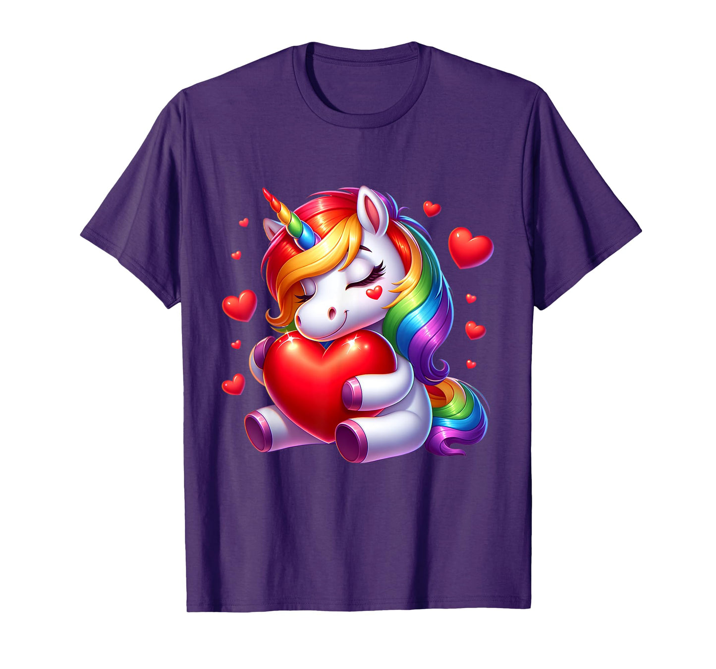 Cute Unicorn With Heart Valentines Day For Girls Womens Kids T-Shirt
