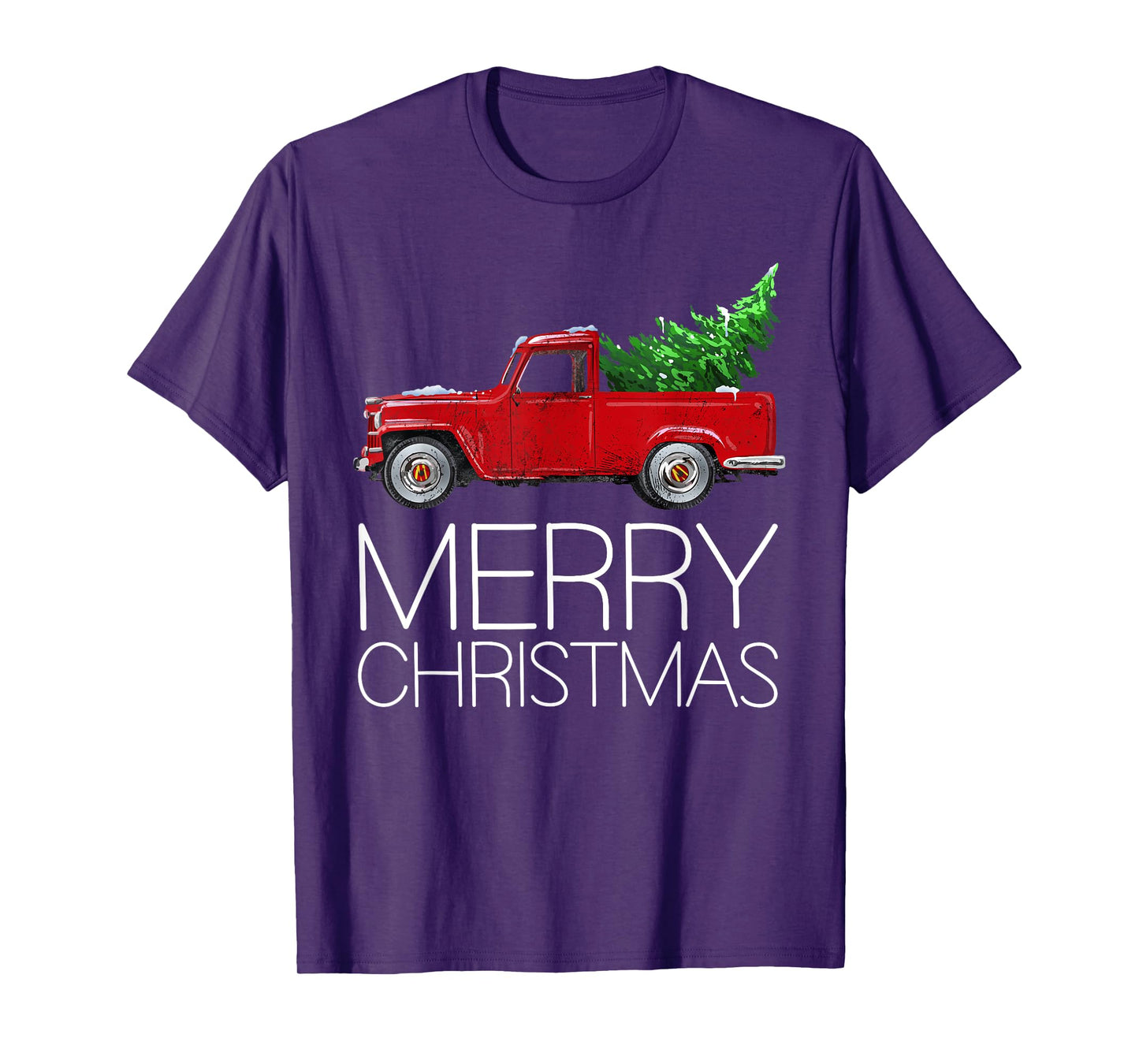 Red Vintage Wagon Tree Vacation Gift Red Truck Christmas T-Shirt