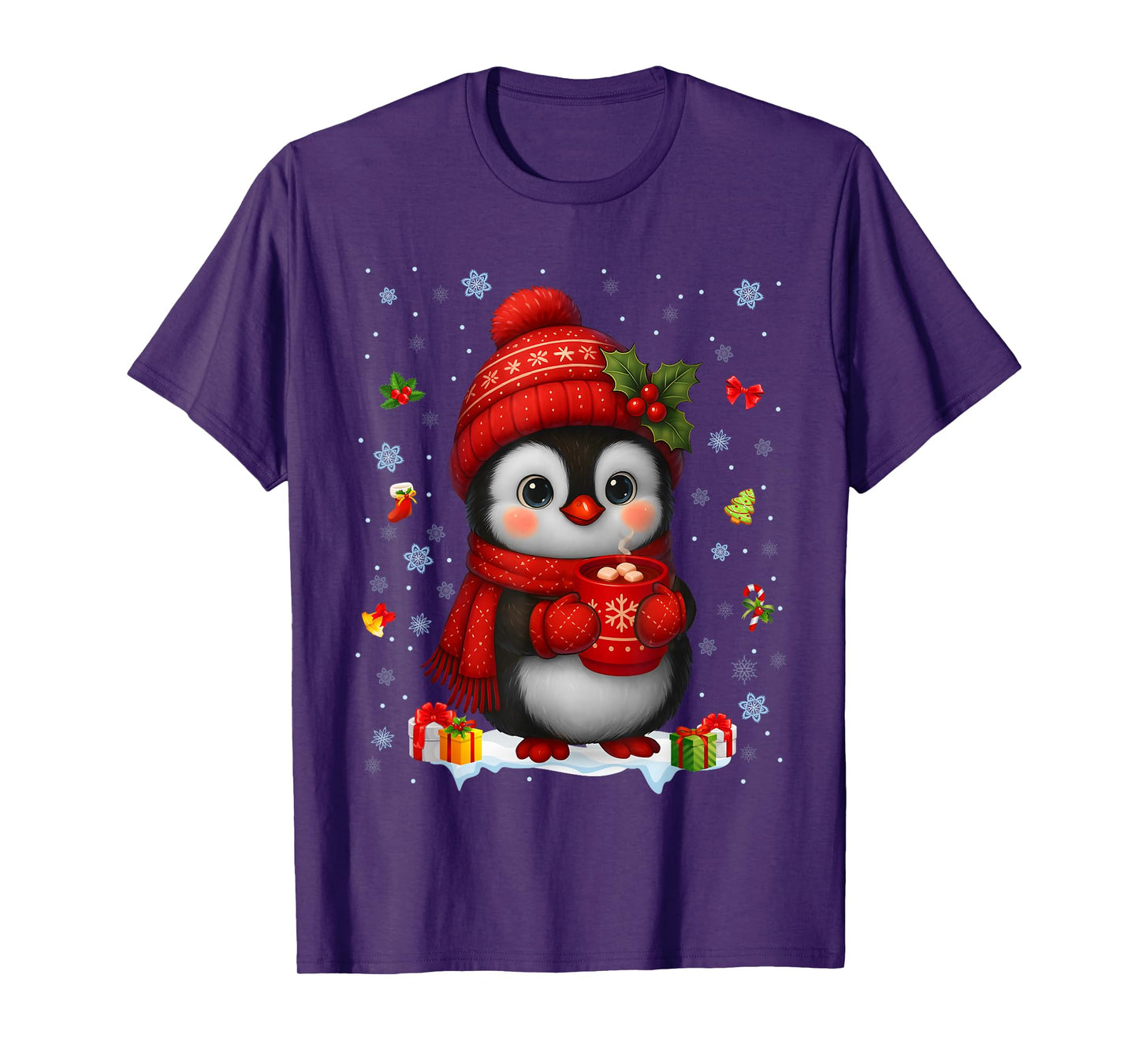 Cute Penguin Drink Hot Cocoa Christmas Xmas Men Women Kids T-Shirt