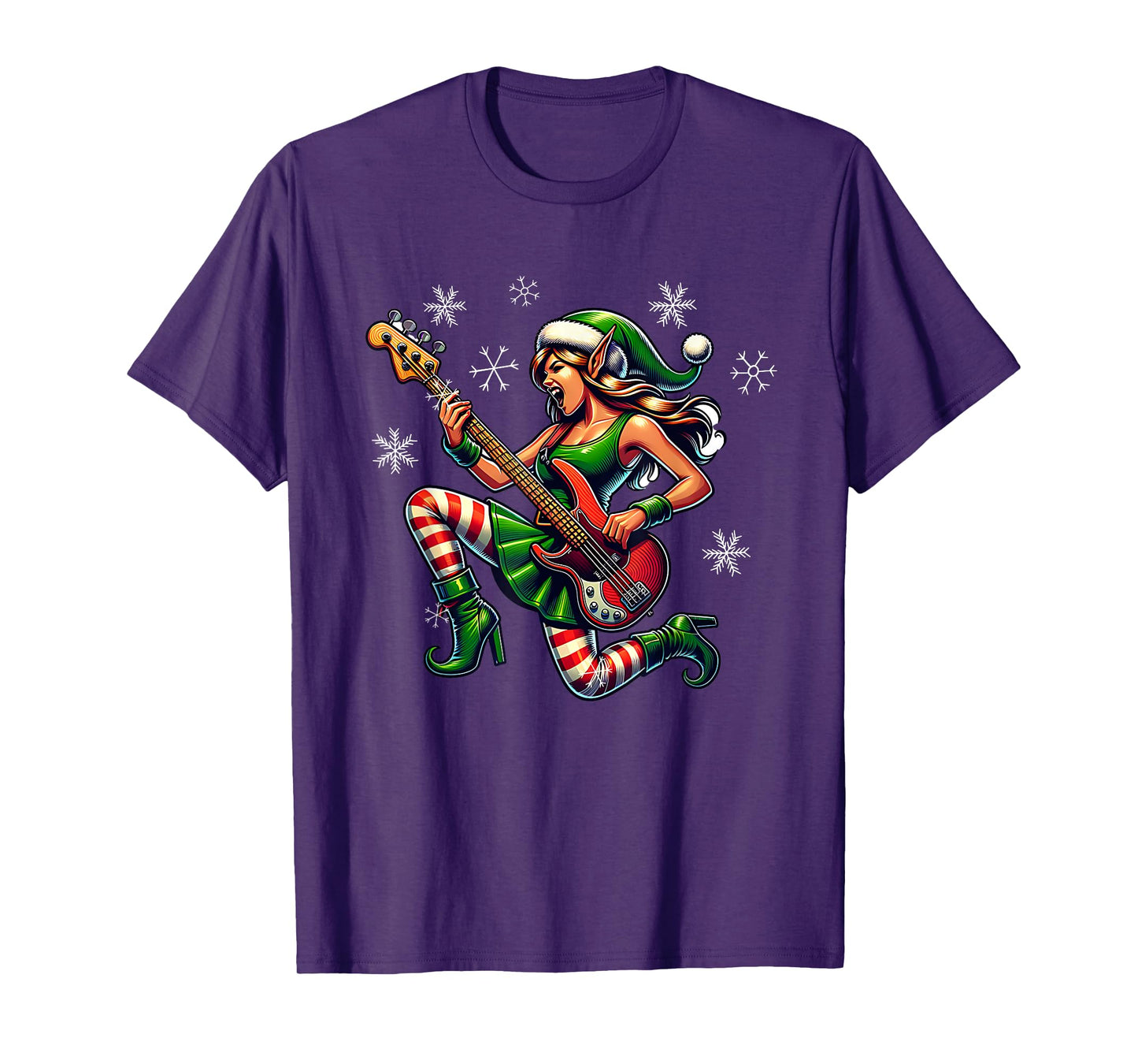 Rock & Roll Christmas Elf Bass-Guitar Bassist Christmas T-Shirt