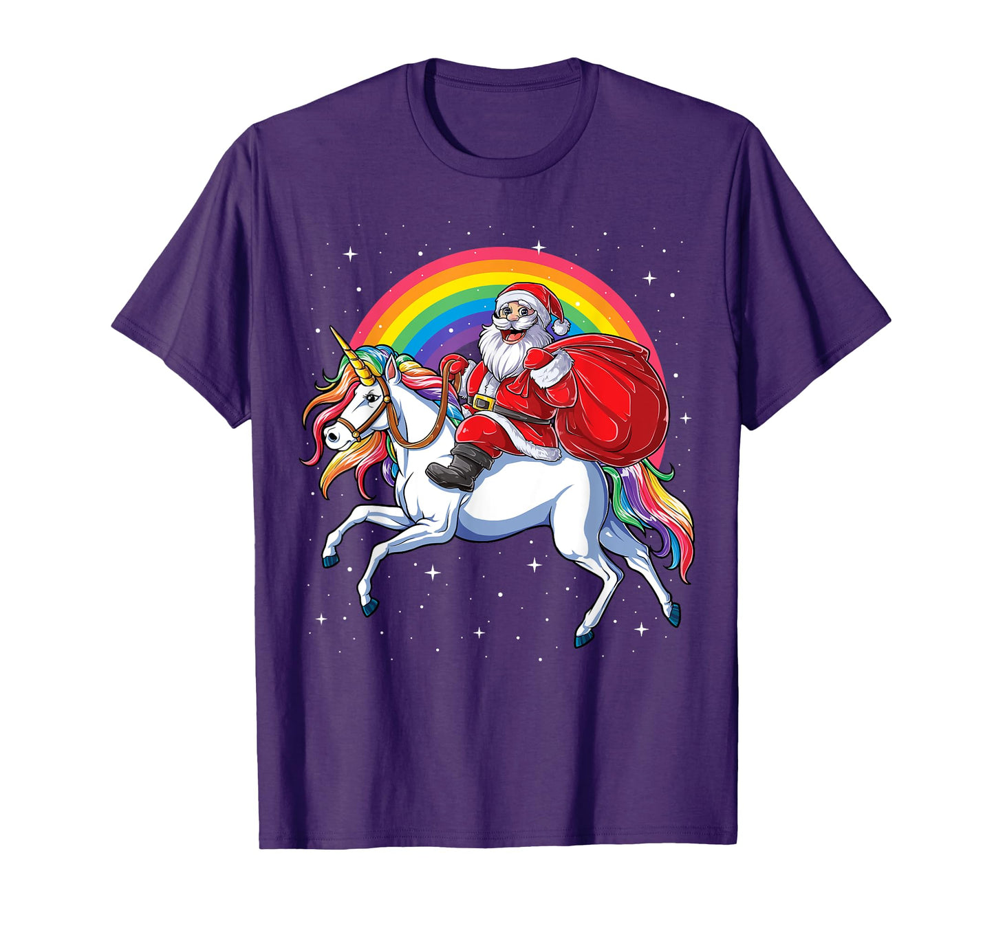 Christmas Santa Riding Unicorn Xmas Girls Women Rainbow T-Shirt